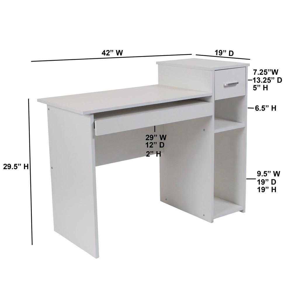 White Computer Desk with Shelves and Drawer U8334