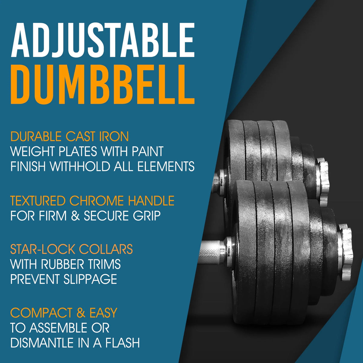Adjustable Cast Iron Dumbbell Weight Set Pair T897