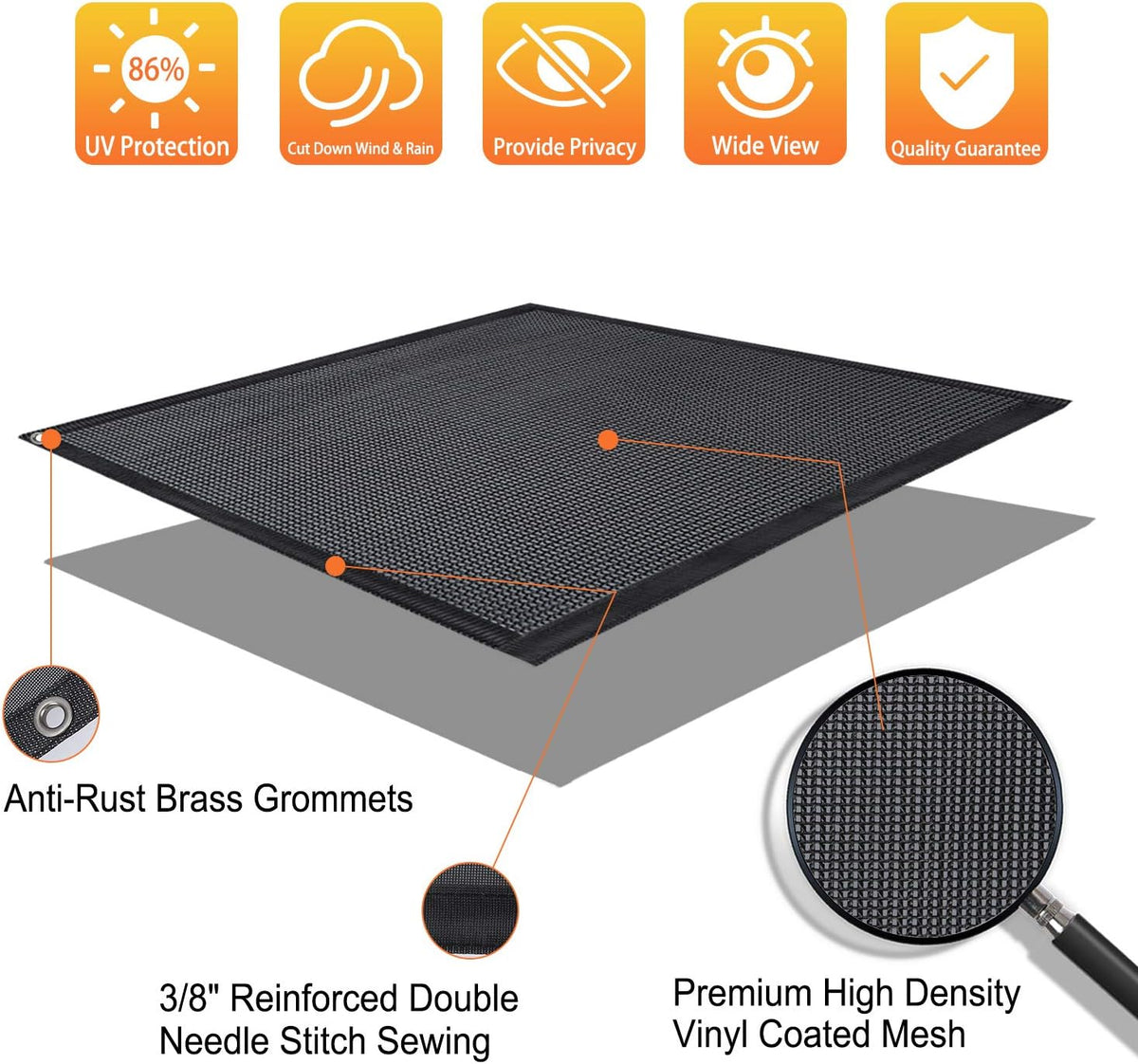 Black Mesh RV Awning Sun Shade Screen 15' x 9' Q441054