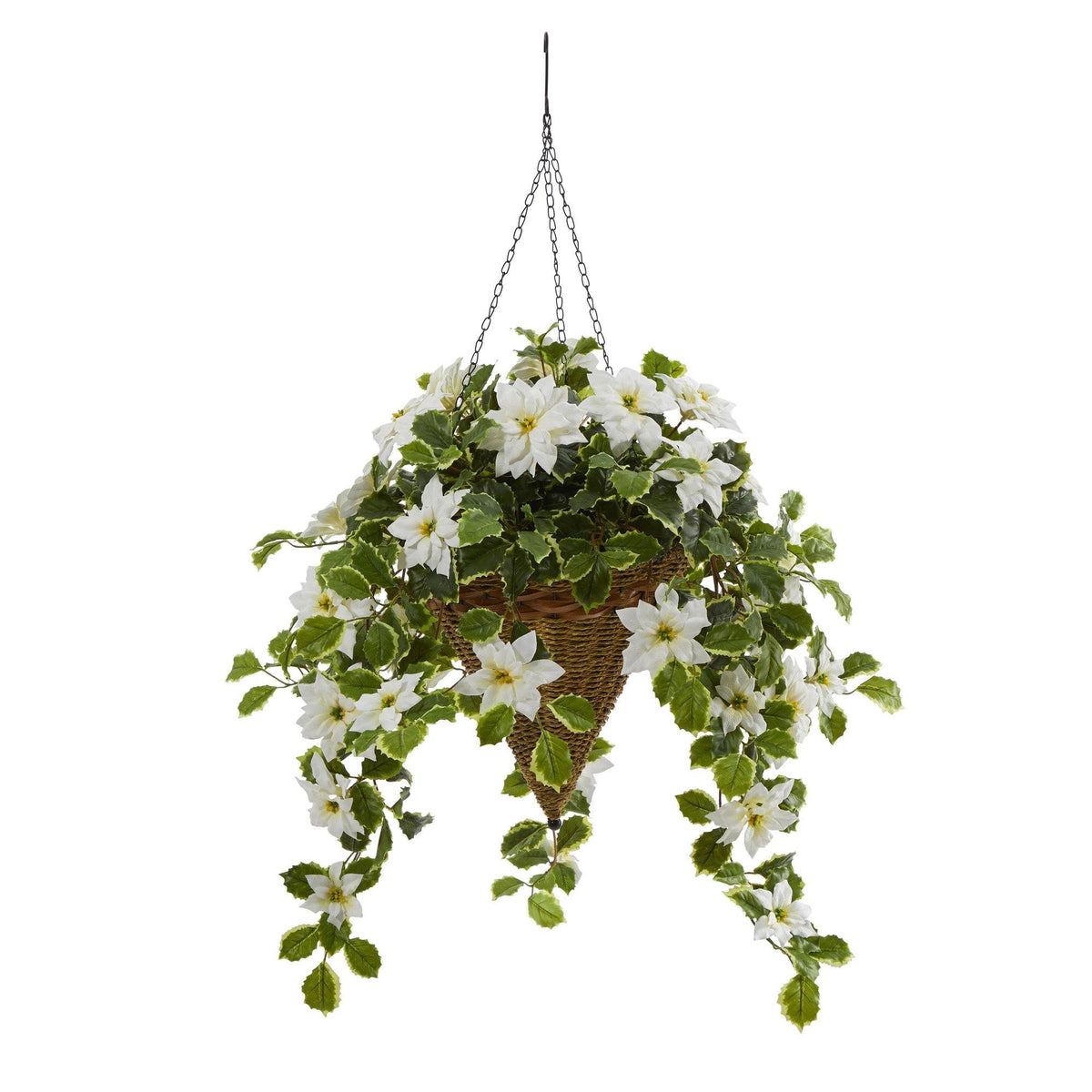 Artificial Poinsettia and Holly Hanging Basket Z1428