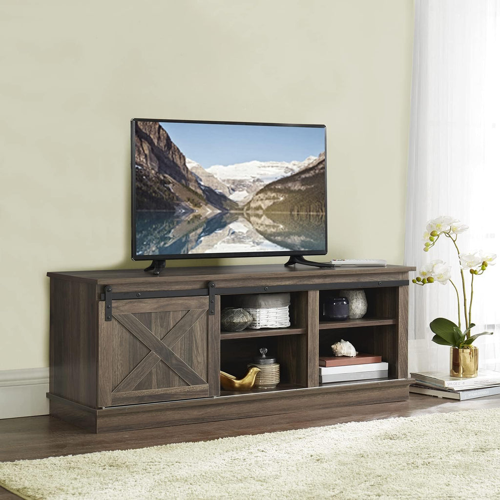 Black Sliding Barn Door TV Stand with Storage Cabinet O769