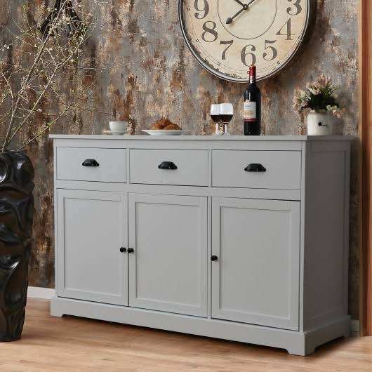 Gray 3 Drawers Sideboard Buffet Storage Cabinet U554
