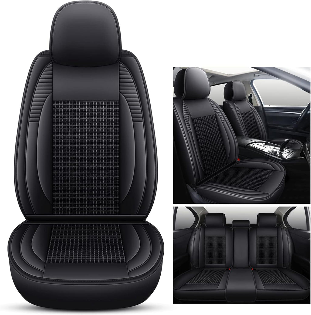 Black Full Set Leather Fabric Car Seat Covers A97425