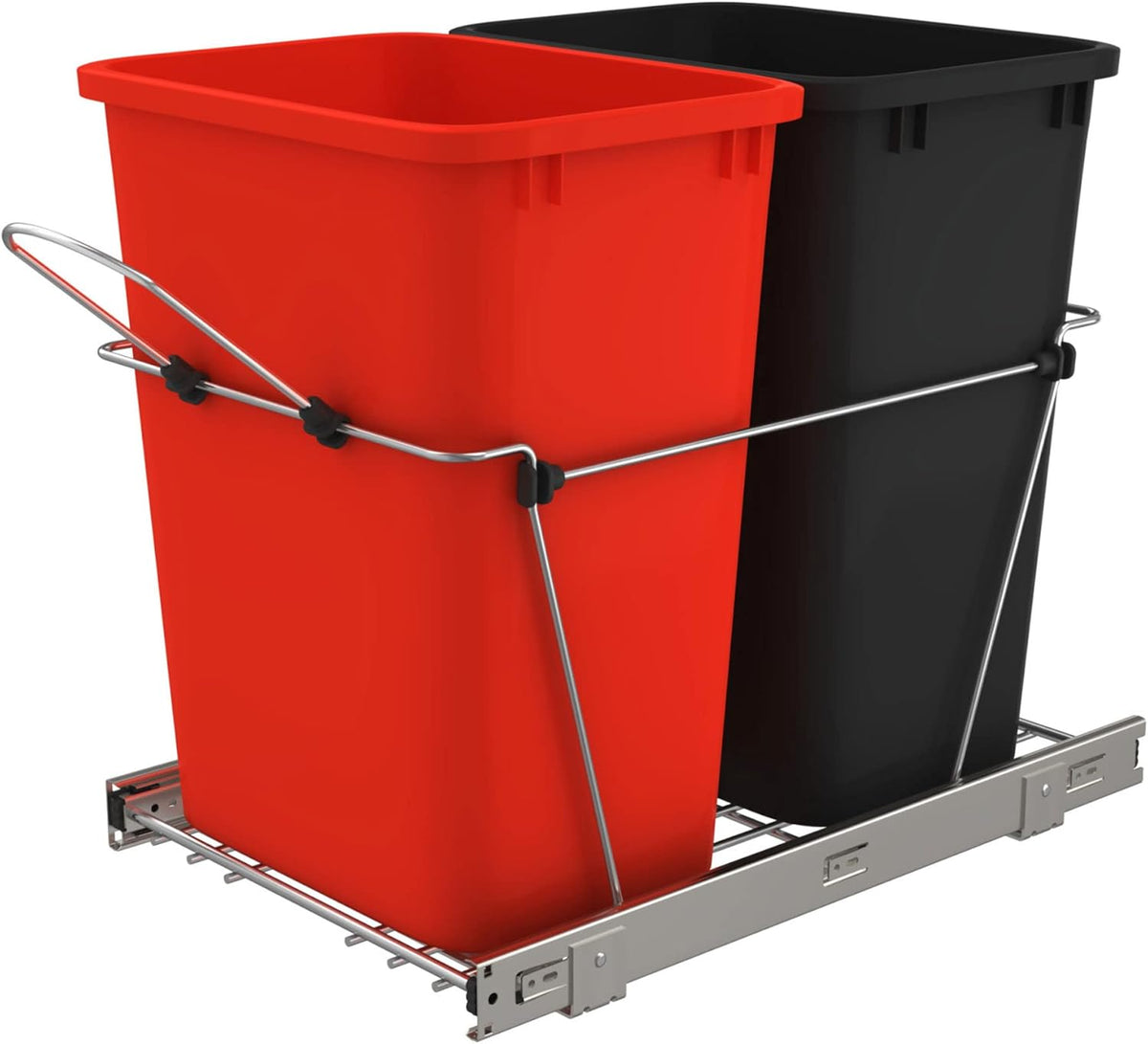 Double 35-Quart Chrome Wire Pullout Kitchen Trash Can V95841
