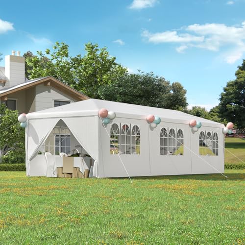 10x30 Ft Waterproof Heavy Duty Canopy with 6 Sidewalls & 2 Zippered Doors, White V737218