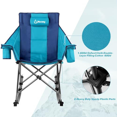 Oversized Padded Rocking Camping Chair with Cooler Bag O4603