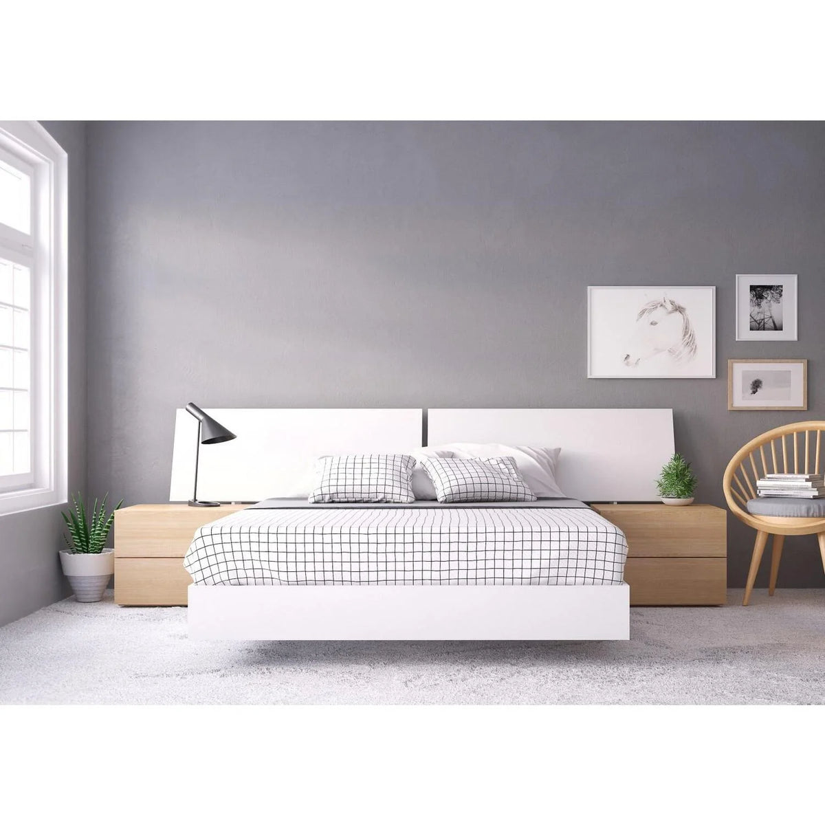 Queen Size Bedroom Set Natural Maple and White U1892