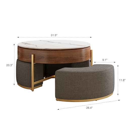 Lift Top Coffee Table with Storage and Nesting Ottomans S664785