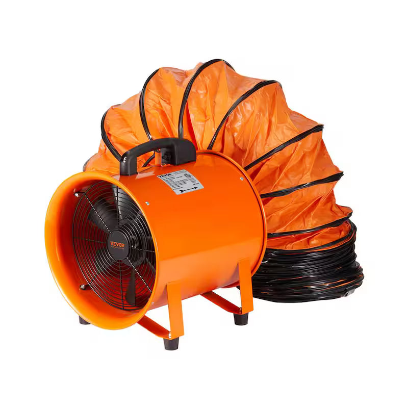 Portable 12 in. Heavy Duty Blower Fan with 33 ft. Duct Hose 560W Orange B54096
