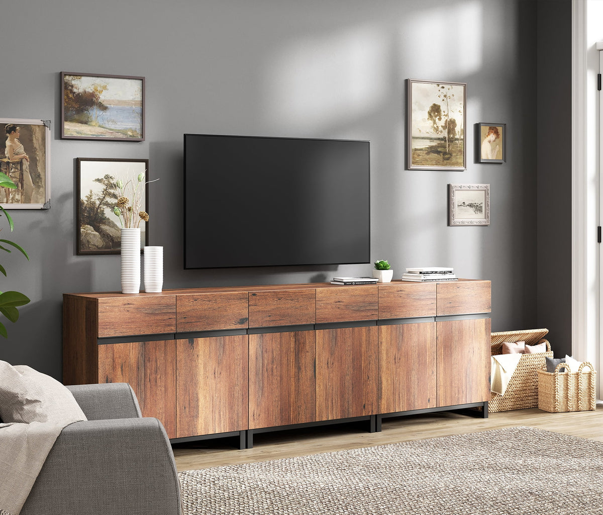 Modern TV Stand for TVs up to 100 inch with Adjustable Shelves and Metal Base D535429