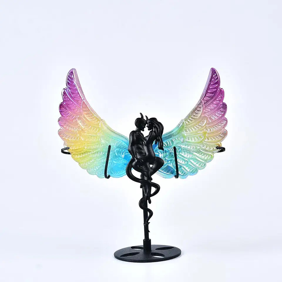 Titanium Coated Selenite Crystal Wing with Display Stand S276516