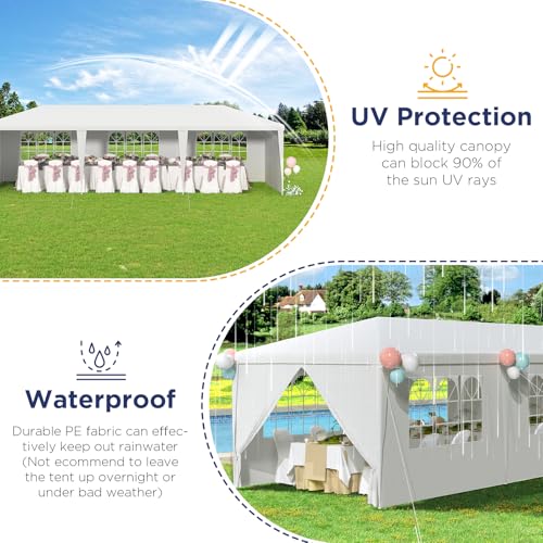 10x30 Ft Waterproof Heavy Duty Canopy with 6 Sidewalls & 2 Zippered Doors, White V737218