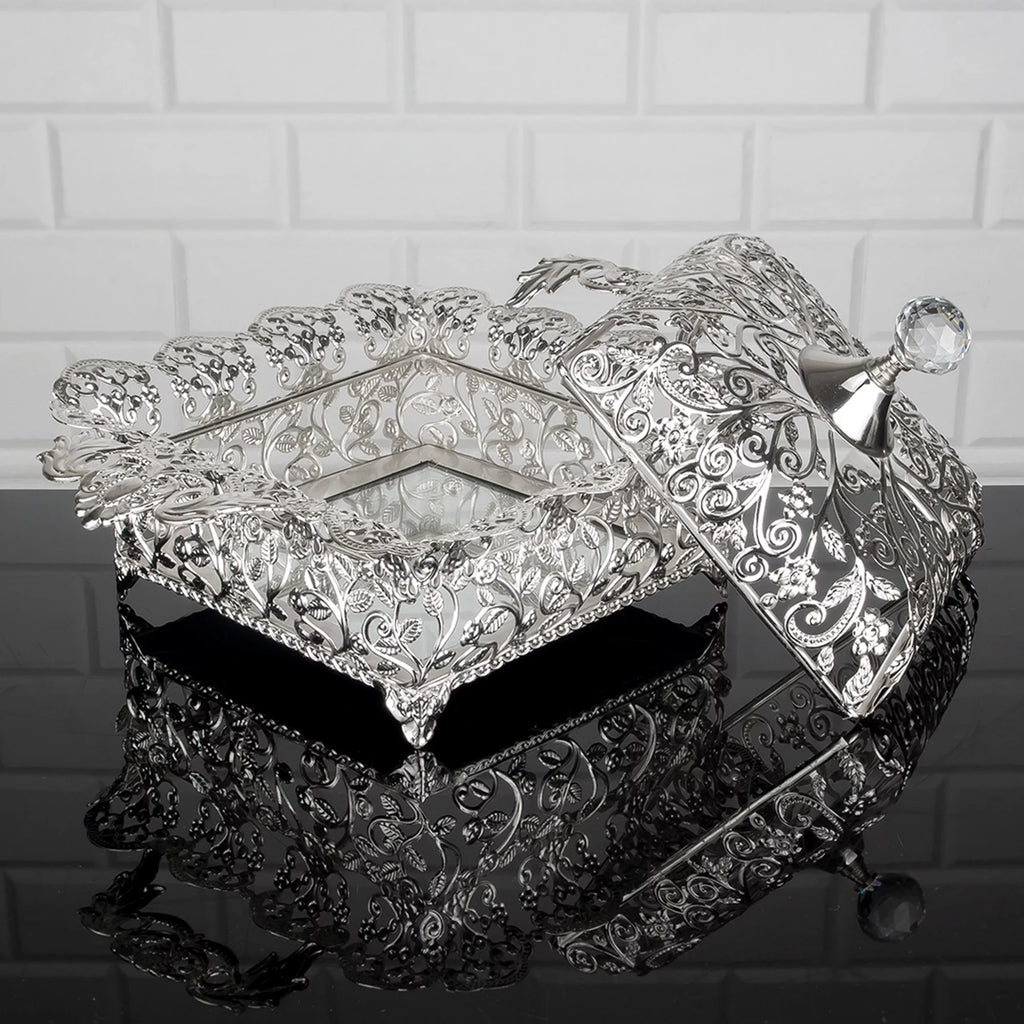 Handmade Stainless Metal Candy Dish with Lid 13.4 in W5884