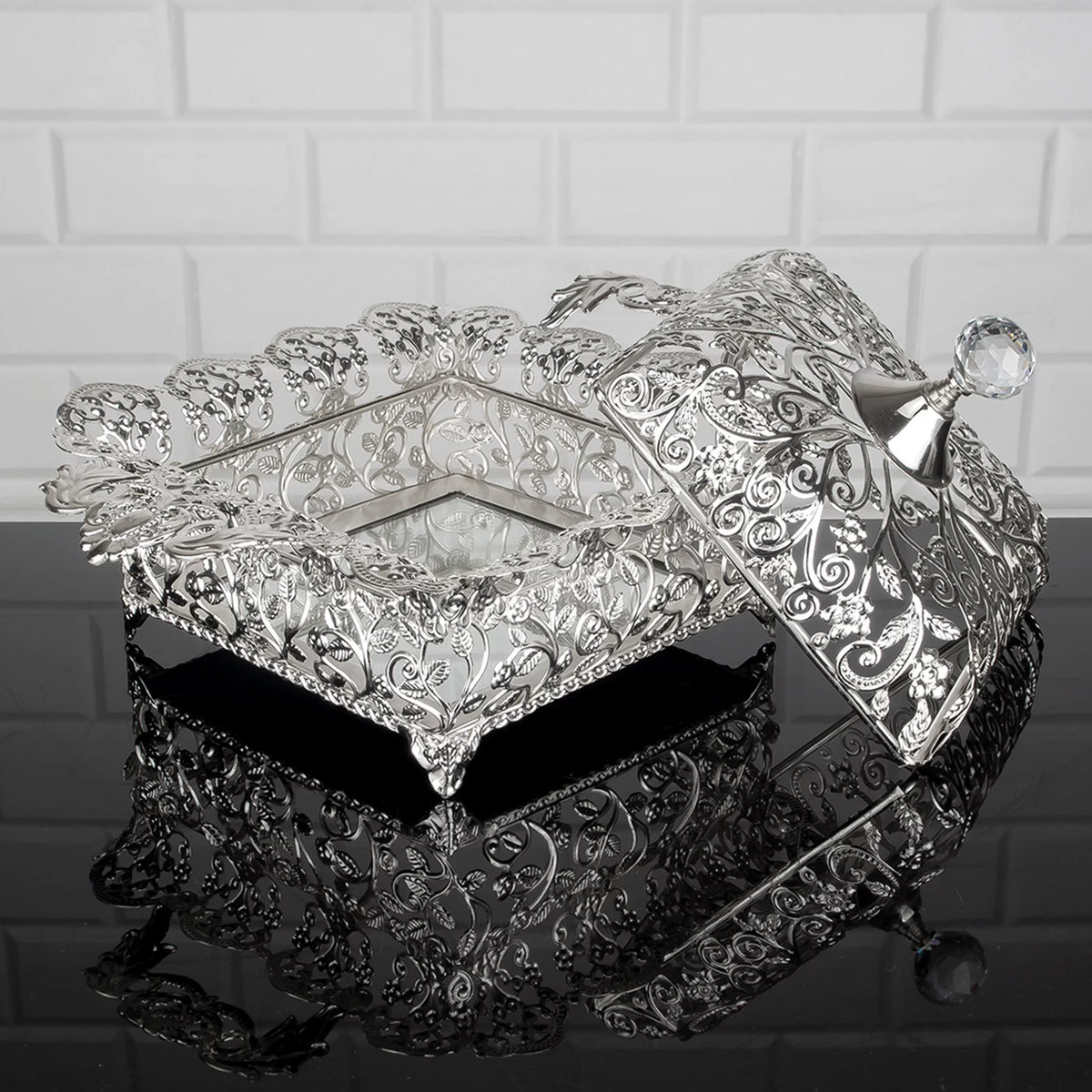 Handmade Stainless Metal Candy Dish with Lid 13.4 in W5884