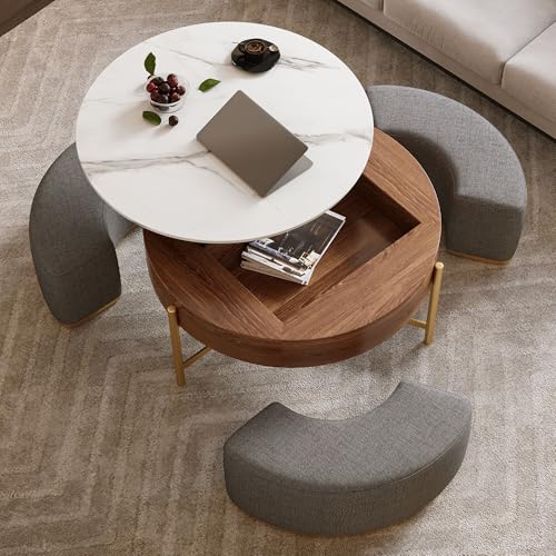 Lift Top Coffee Table with Storage and Nesting Ottomans S664785