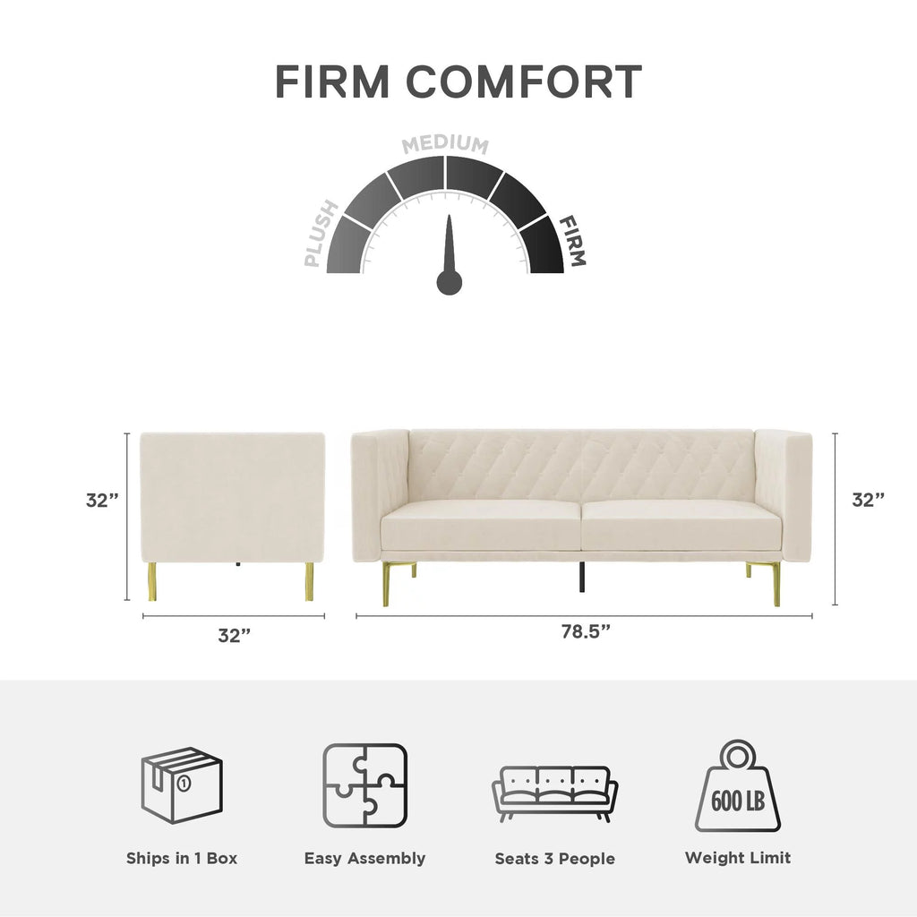 Ivory Velvet Sofa with Gold Finish Metal Legs O343805