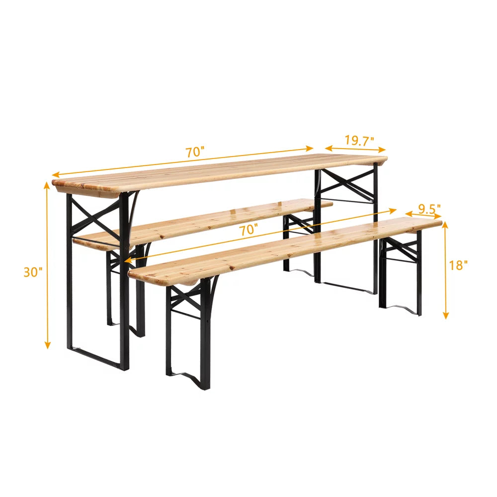 5.8FT Wood Table and Bench Set O916