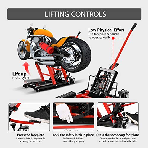 1500 LBS Steel Hydraulic Motorcycle Lift Jack with Wheels A775