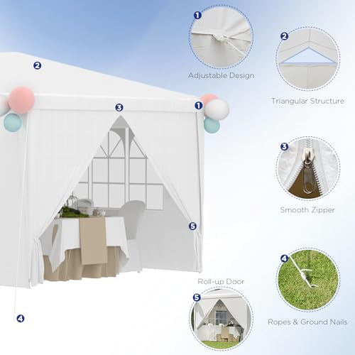 10x30 Ft Waterproof Heavy Duty Canopy with 6 Sidewalls & 2 Zippered Doors, White V737218