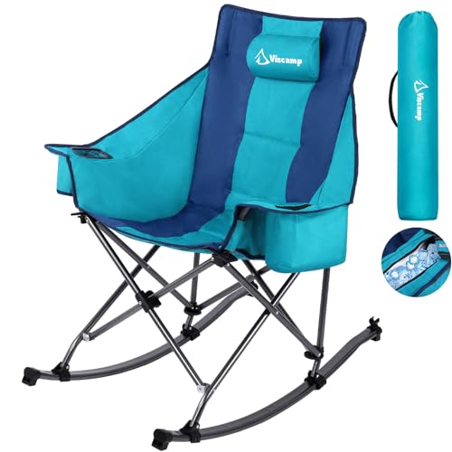 Oversized Padded Rocking Camping Chair with Cooler Bag O4603