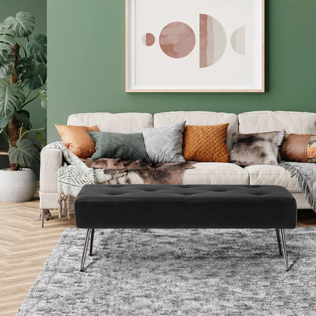 Black Faux PU Leather Tufted Ottoman Bench I86153