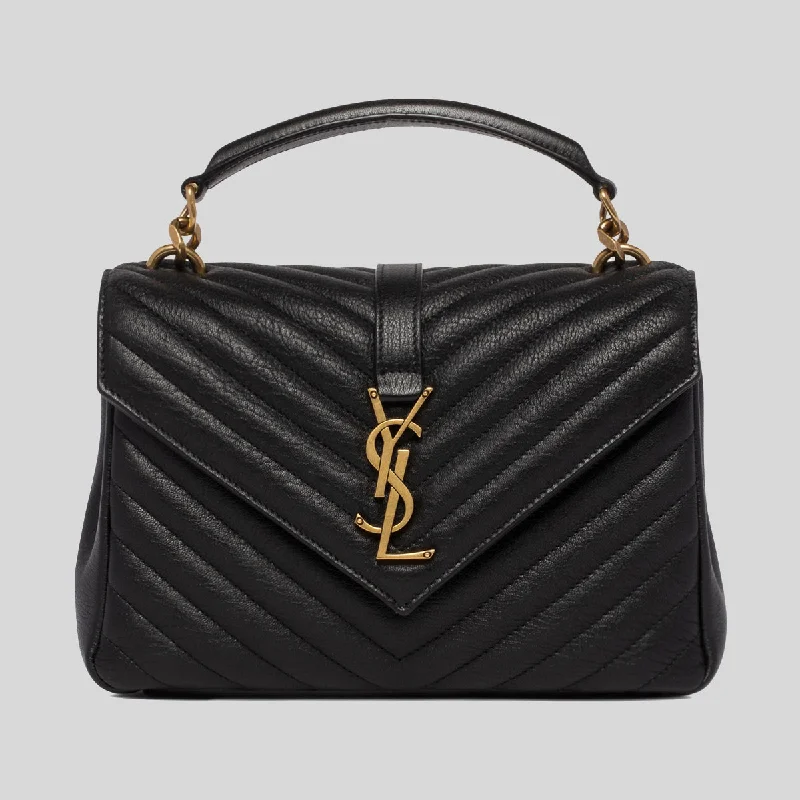 SAINT LAURENT YSL College Medium Chain Bag In Quilted Leather Black 600279BRM07