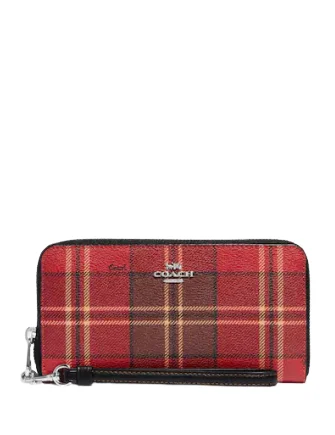 Coach Long Zip Around Wallet With Tartan Plaid Print