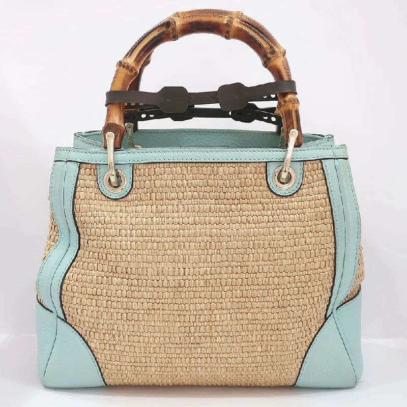 GUCCI Gucci Handbag Bamboo Small per Raphia 336032 Light Blue/Beige