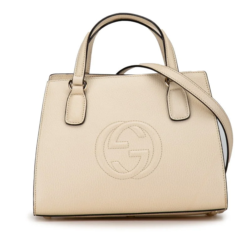 Gucci Interlocking G Soho Handbag Shoulder Bag 2WAY 607722 Beige Leather  Gucci