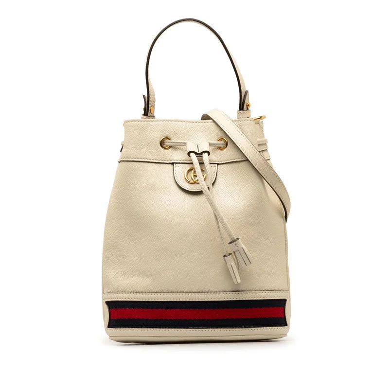 Gucci Sy Line Ophidia Small Bucket Bag Handbag Shoulder Bag 2WAY 610846 White Leather  Gucci